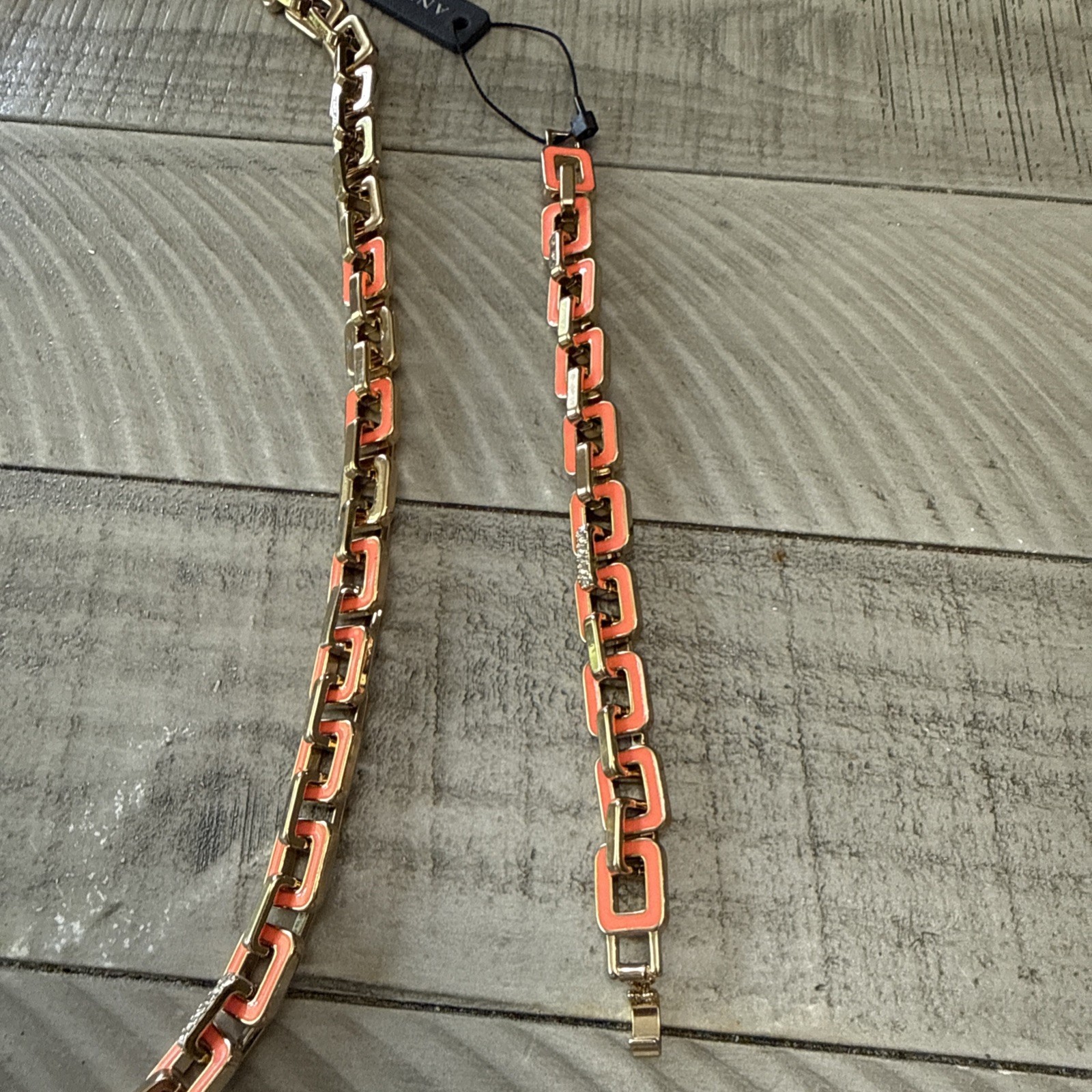 Ann Taylor Coral Enamel Link Necklace & Bracelet Set