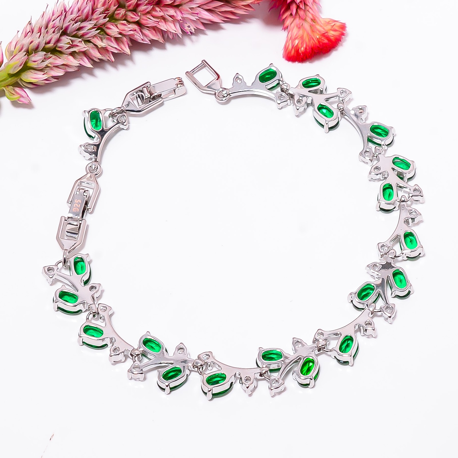 Chrome Diopside, CZ 925 Sterling Silver Tennis Bracelet B12941, Gift for her