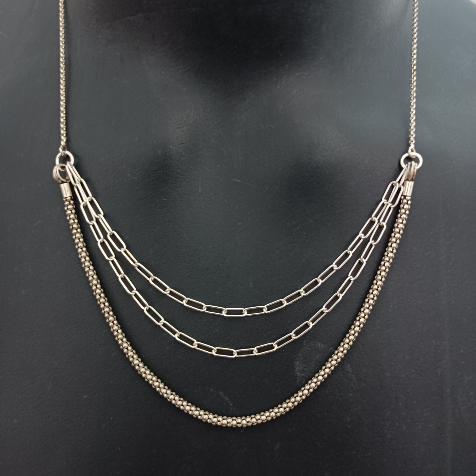 Sterling Silver Layered Necklace Multi Chain Modernist Bib Minimalist Vintage