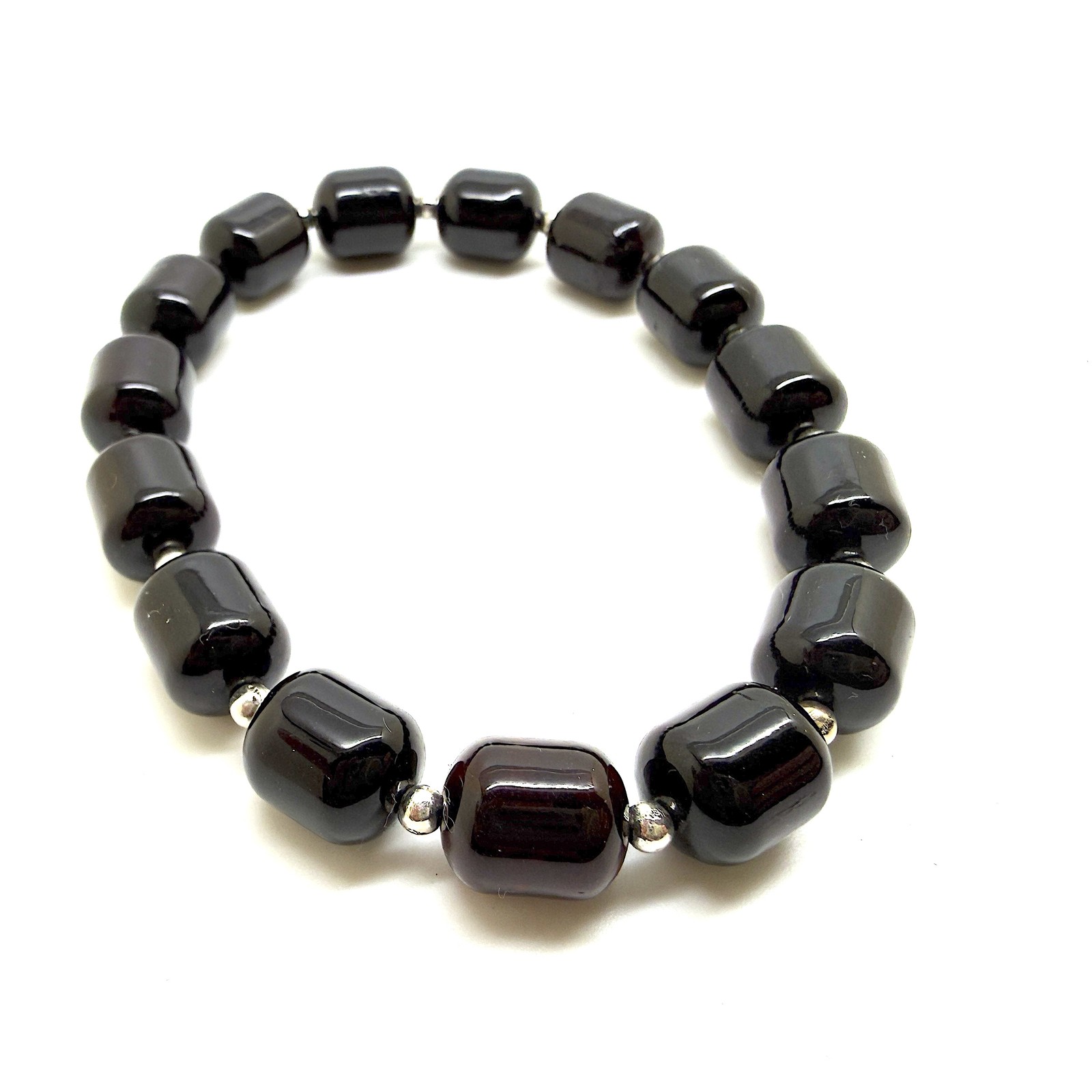 Baltic Amber Beaded Bracelet Cherry 11x9mm Barrel Stretch Healing 11.6g