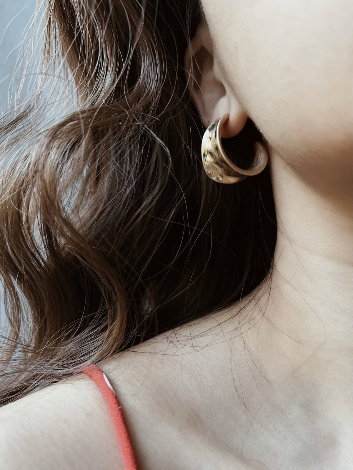 Thick Gold Large Half Creole, Chunky Hoop Round Earrings Huggie 18K Gold Plated