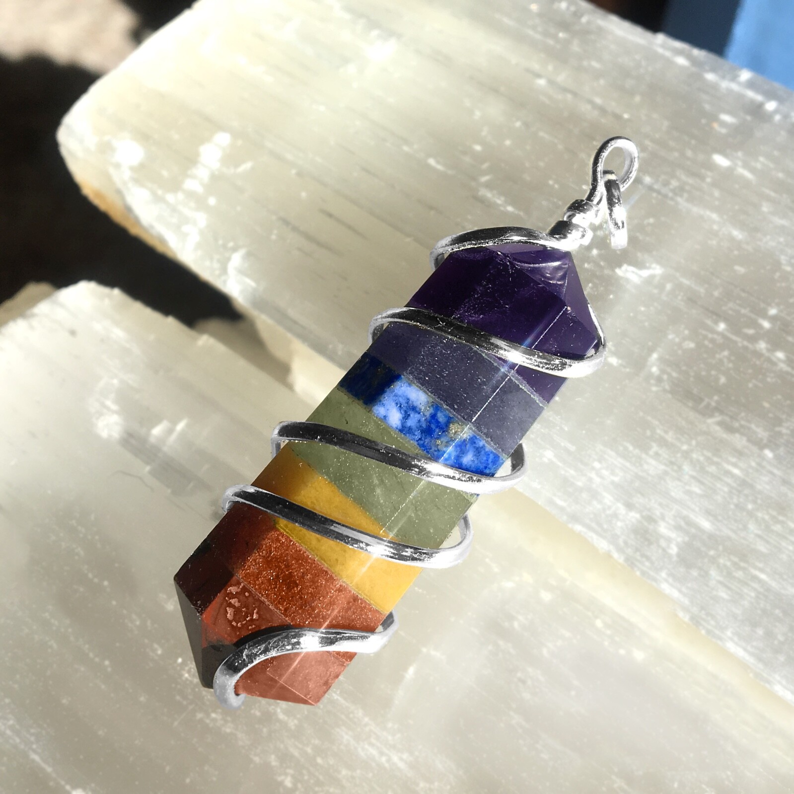Wire Wrap Rainbow Crystal Pendant Spiral 7 Chakra Necklace Reiki Healing CHARGED