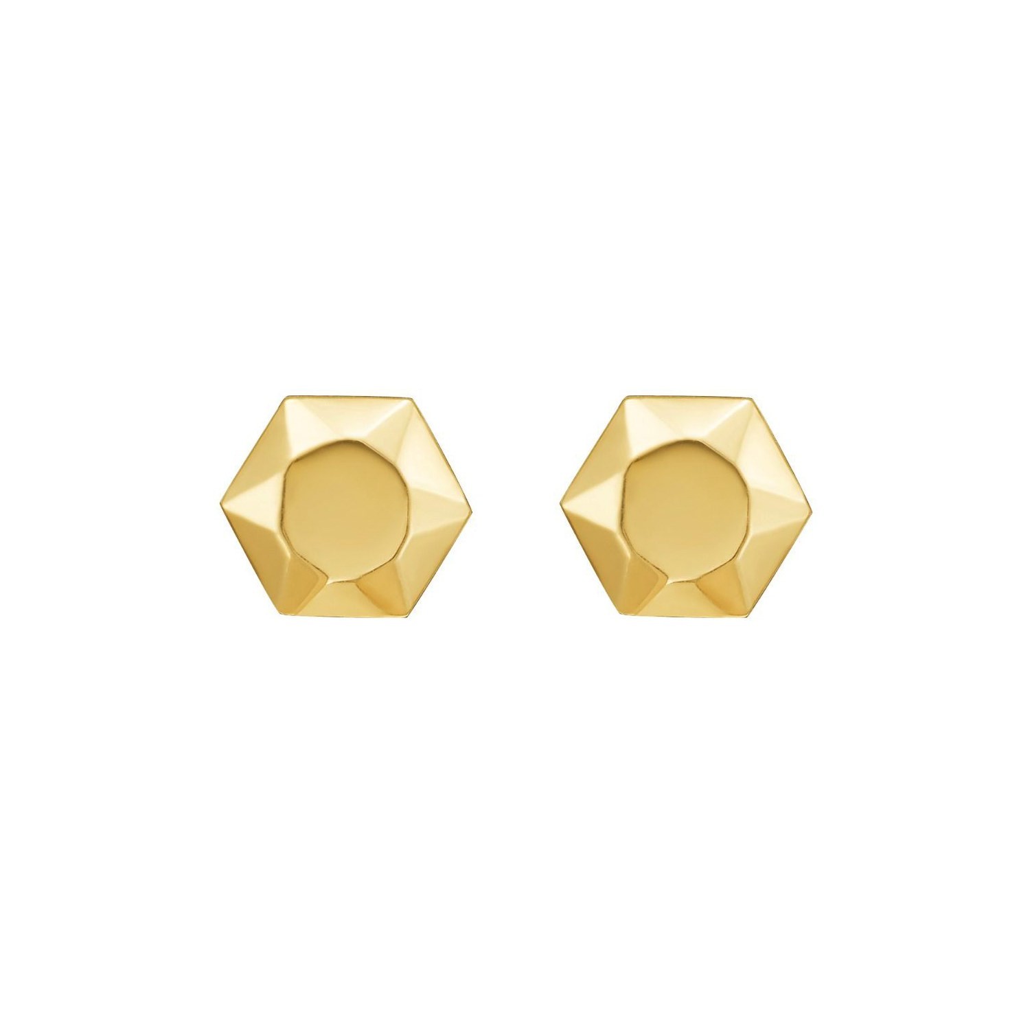 Flat Back Hexagon Stud Earrings, 14K Yellow Gold, 6.80 mm, Faceted