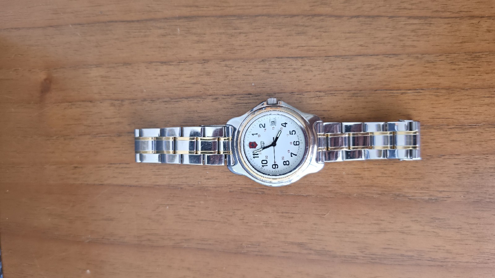 Swiss Army Victorinox Quartz Watch White Dial Date Two-Tone Stainless Steel