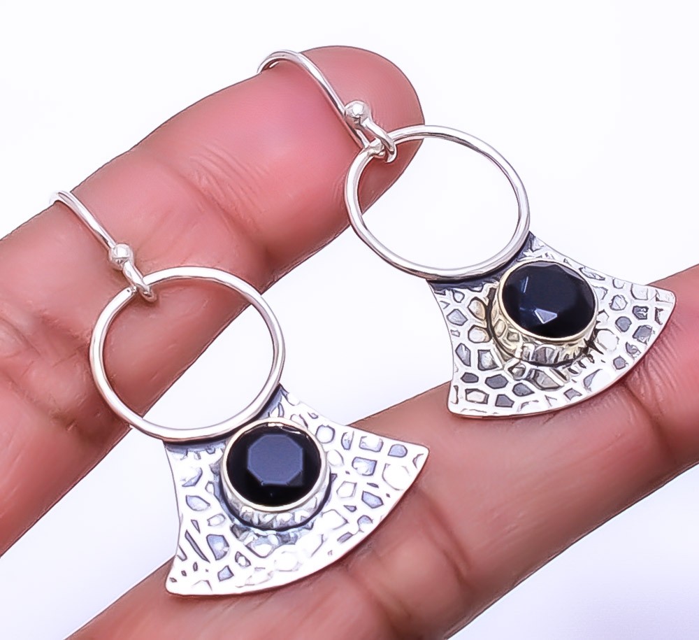 Black Onyx 925 Sterling Silver Textured Basket Earring 1.68″ E2010110, Christmas