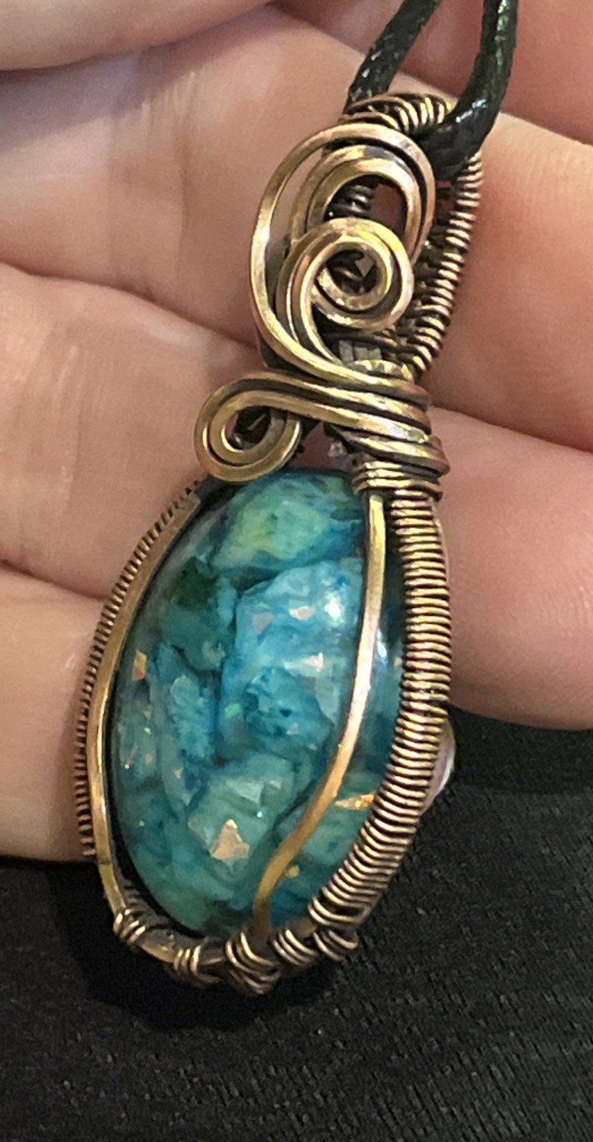 Blue Calcite (in resin)~ Handmade copper wire wrapped pendant 4b