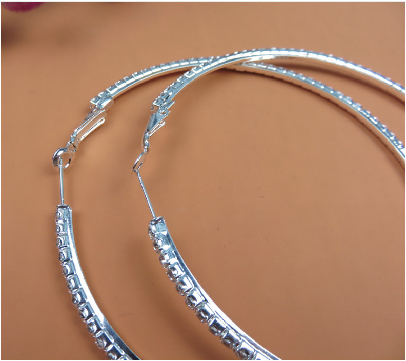 Bling Bling 3″ Silver Rhinestone Crystal Hoop Earrings Big Circle Celebrity