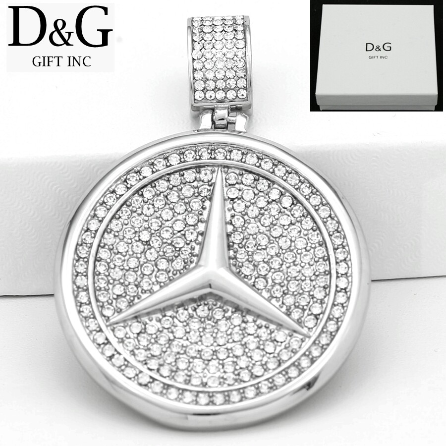 DG Men’s Stainless-Steel 64mm Round Bling CZ Sign Pendant High Polish,BOX
