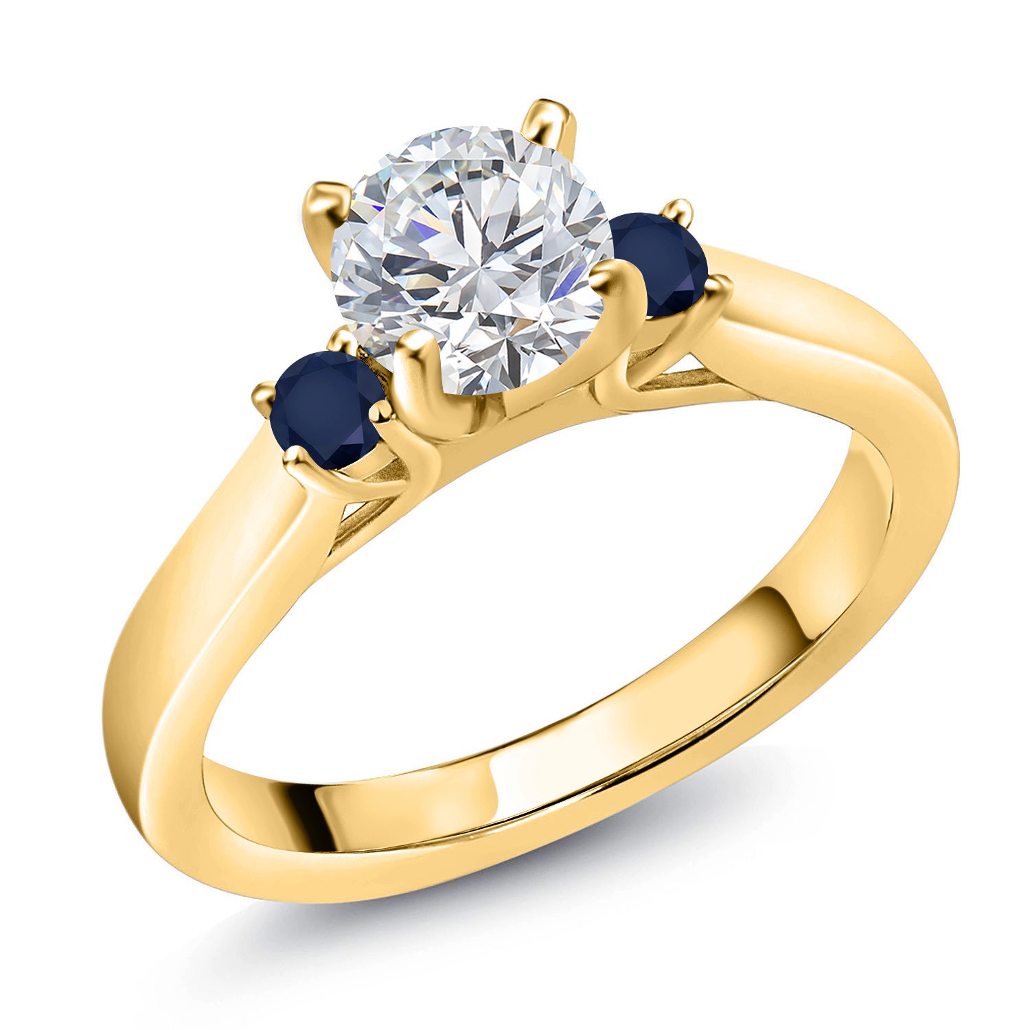 0.86 Ct G/H Lab Grown Diamond Blue Sapphire 18K Yellow Gold Plated Silver Ring