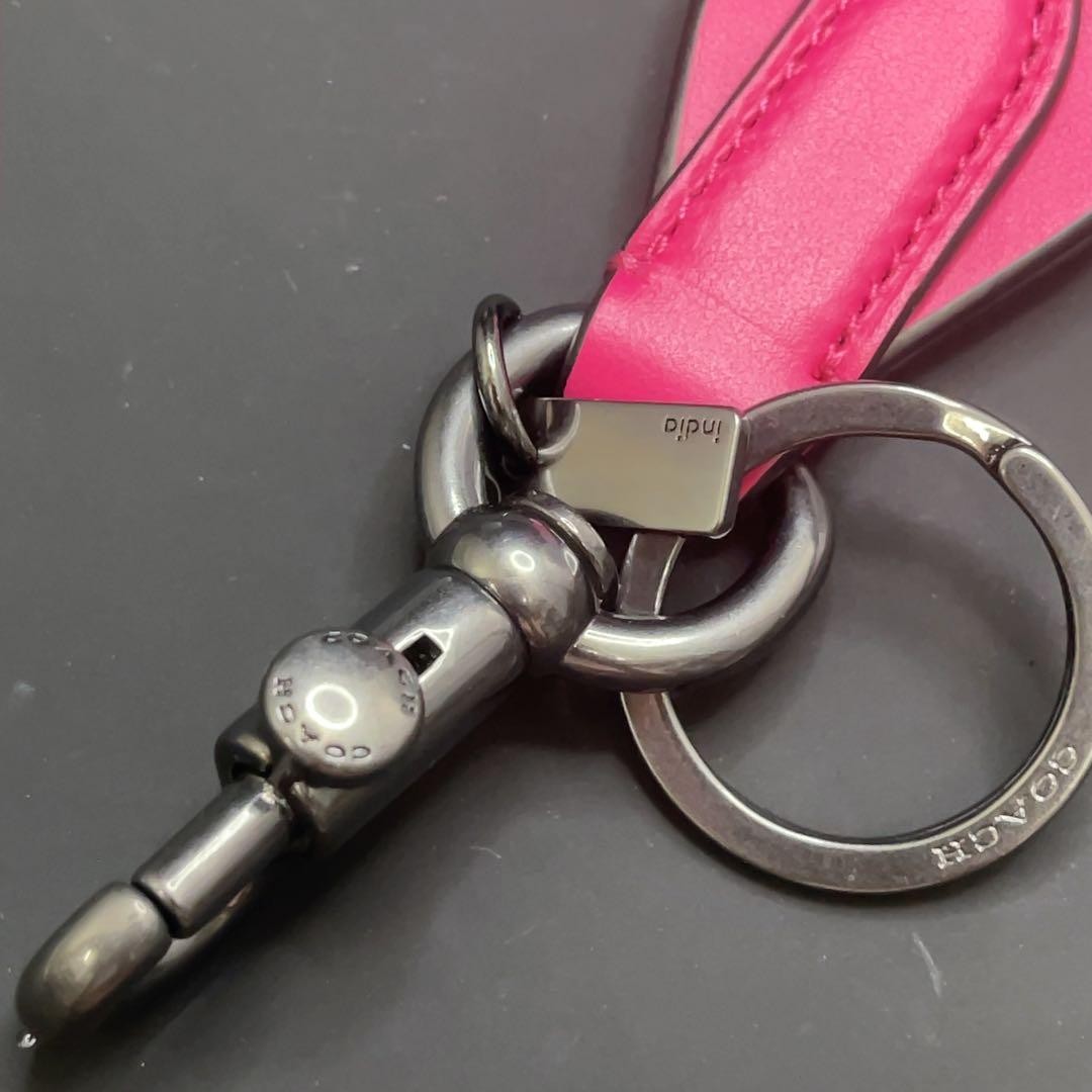 COACH Pink Leather Keychain Strap Bag Charm Metal Details 24cm Used