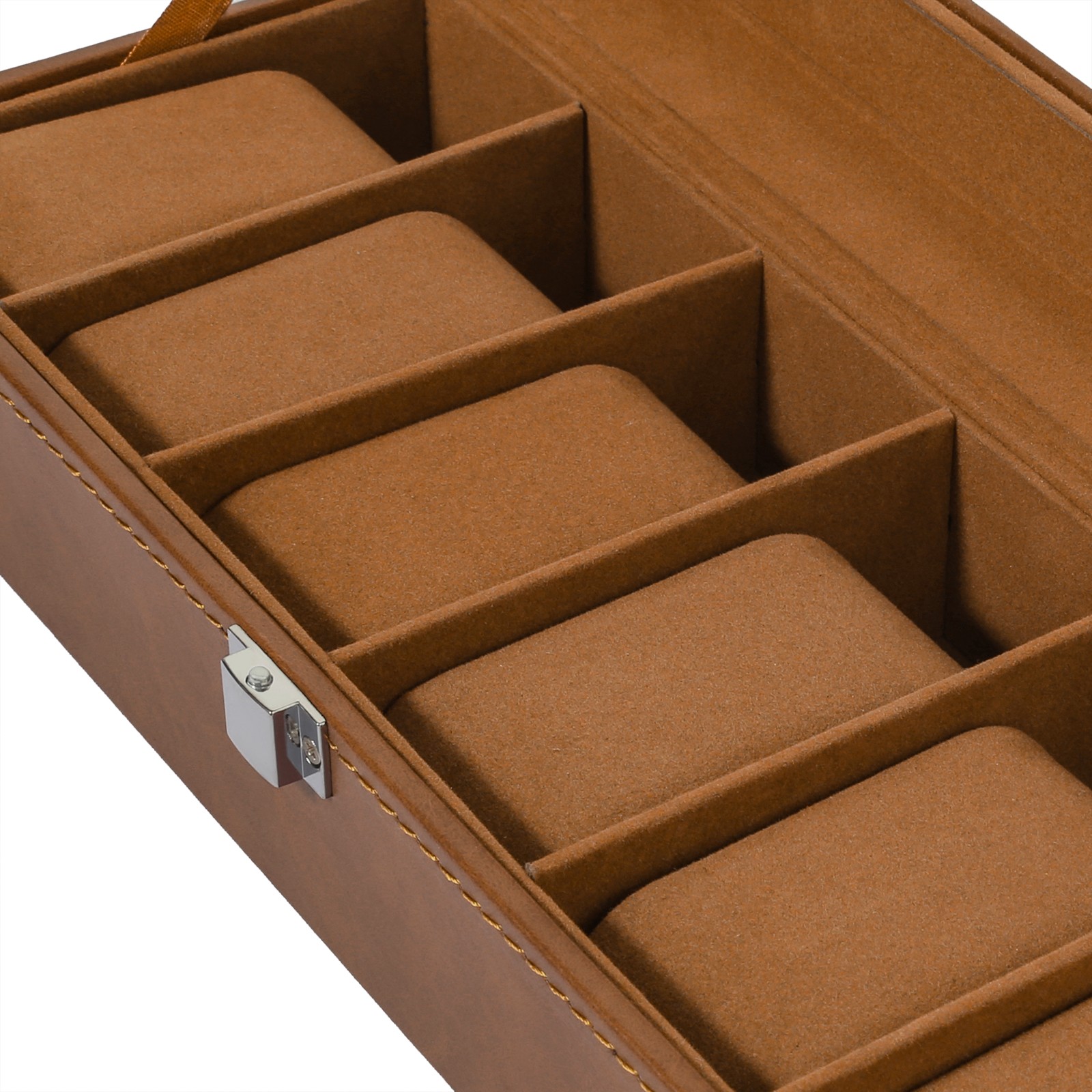 6 Slots Watch Box – PU Leather Case with Glass Lid, Display & Storage Organizer
