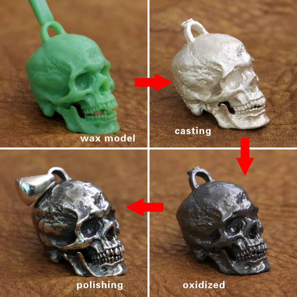 925 Sterling Silver Huge Skull Pendant Mens Biker Rock Punk Pendant TA177A JP