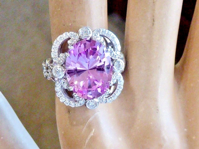 NEW QVC Diamonique Erica Courtney Size 8 Pink XO EC 925 Sterling Silver Ring