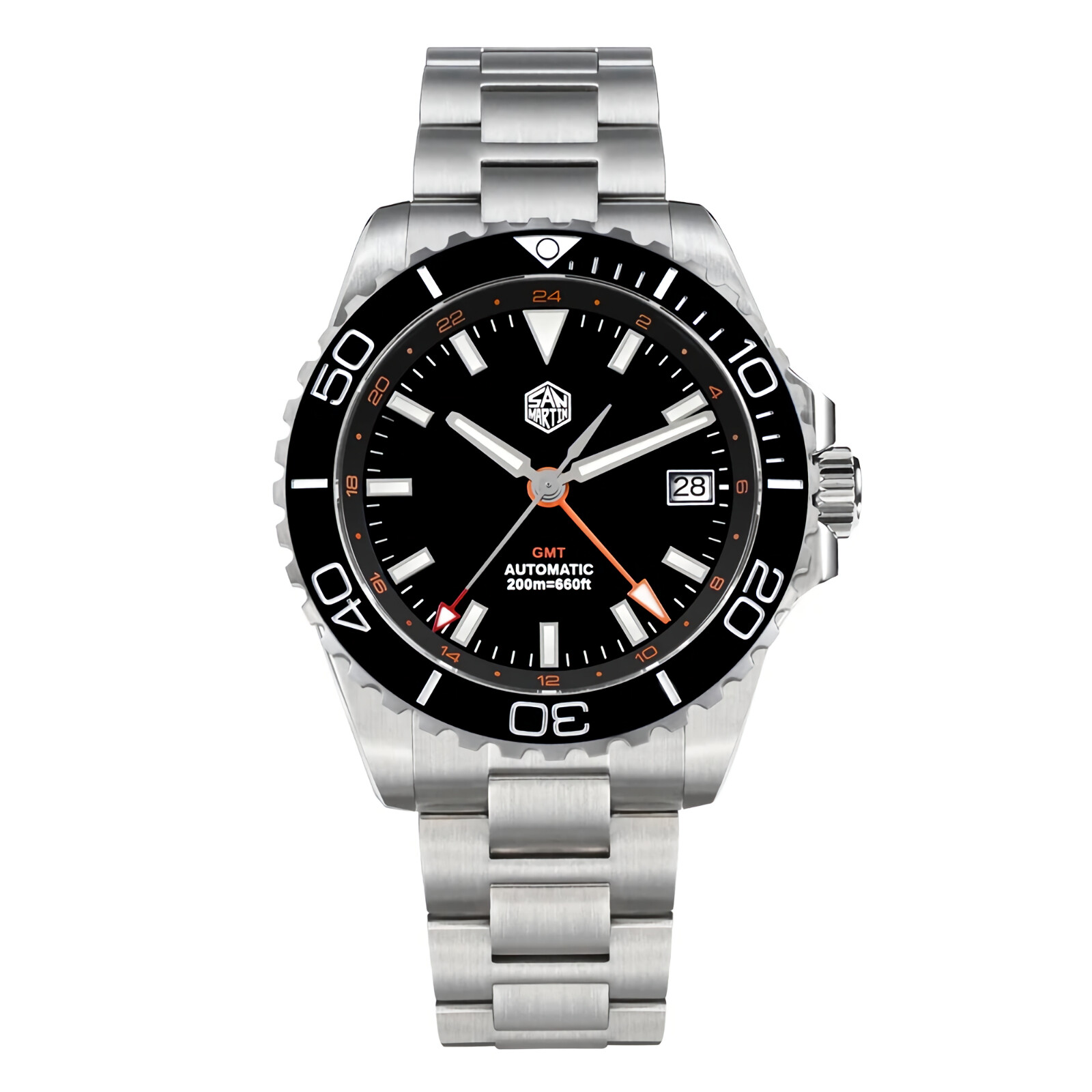 SAN MARTIN SN0136-G GMT Automatic Enamel Dial Stainless Steel 39mm Diver Watch