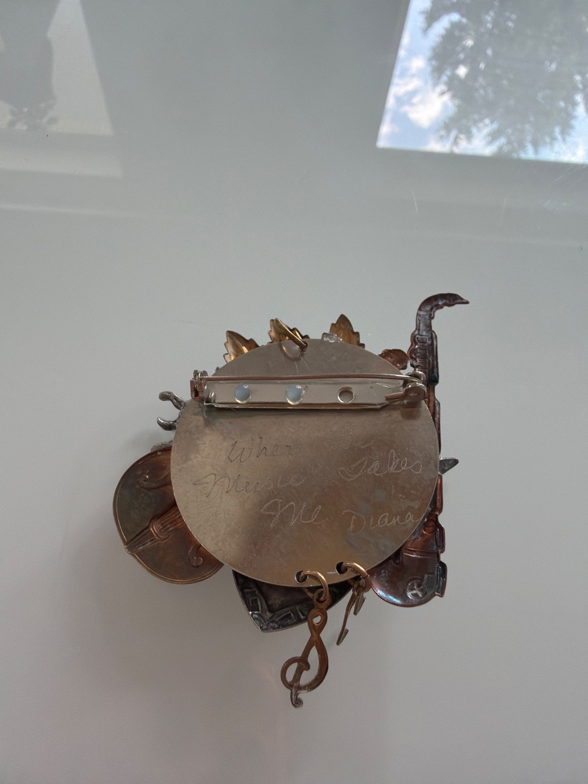vintage multi-metal musical assemblage brooch
