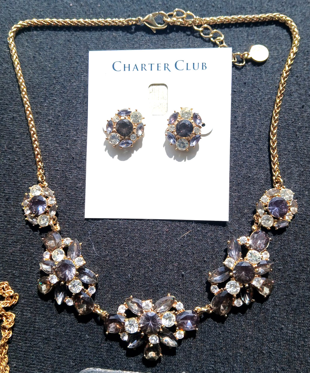 BEAUTIFUL CHARTER CLUB Purple & Blue LAYERED Gold Tone NECKLACE & EARRINGS SET