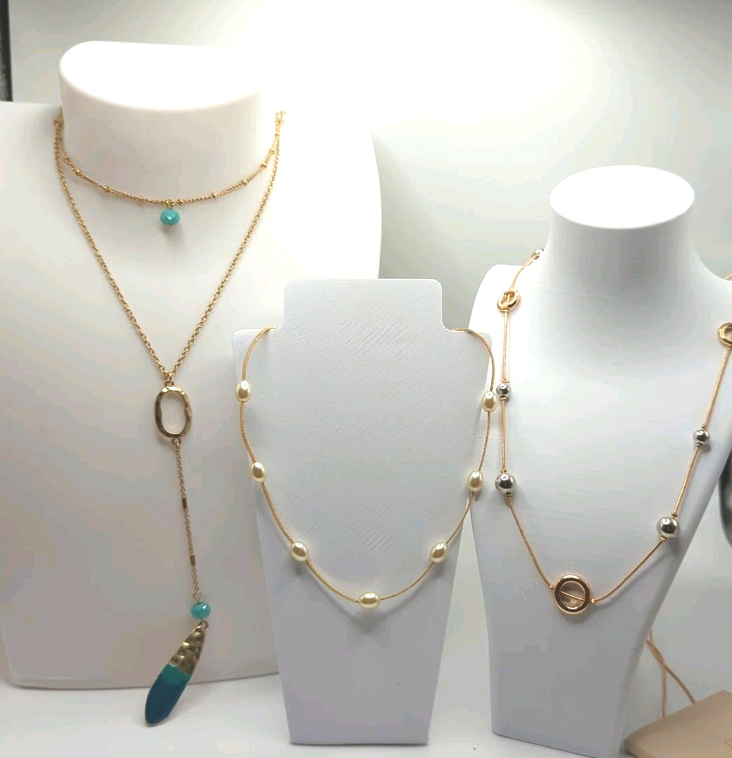 Lot Of 3 Gold Tone NWT Fashion Jewelry Necklace Bundle All Occasions Styles