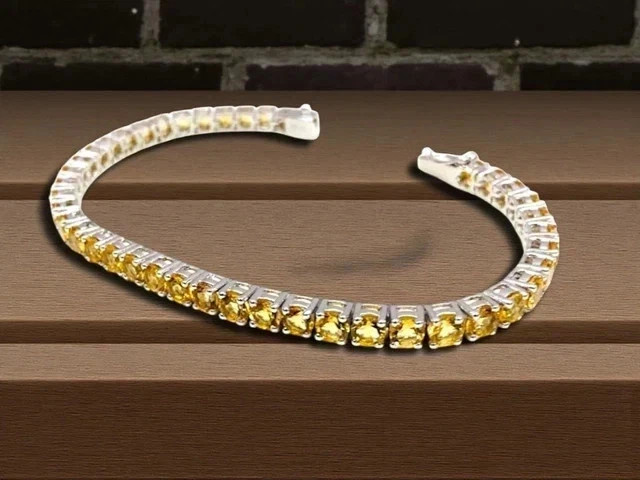 10Ct Round Cut Simulated Citrine Wedding Tennis Bracelet 14K White Gold Plated