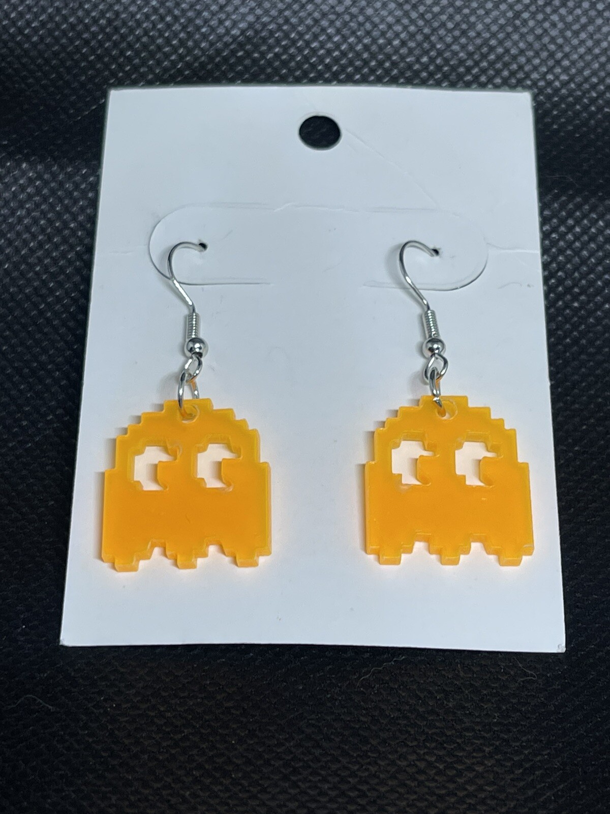 Pac man Ghost Clyde Neon Orange see-through Earrings – Plastic NEW
