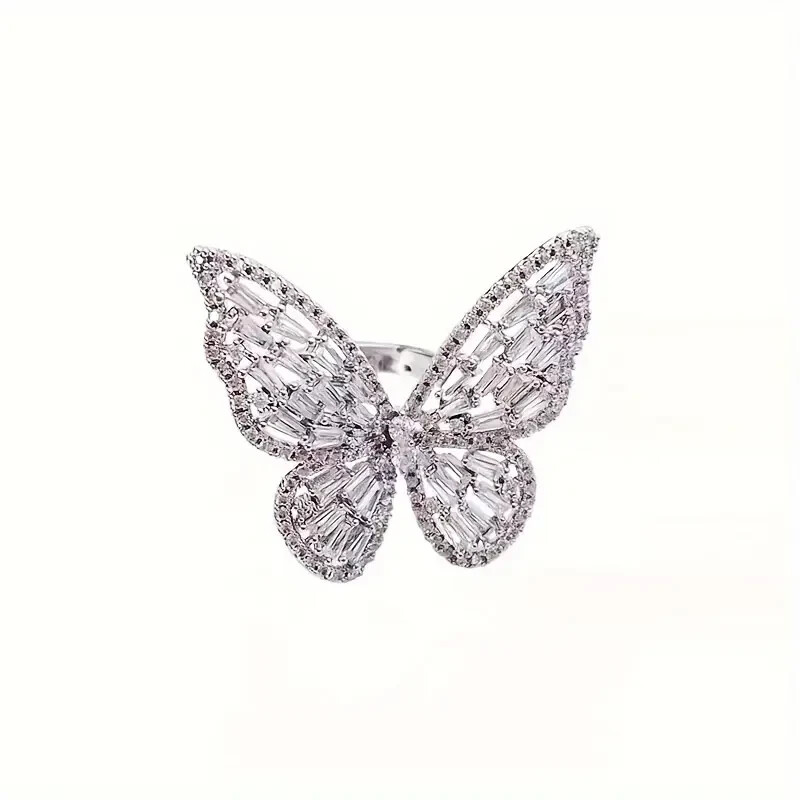Elegant 925 Sterling Silver Charms Unique Butterfly Open Ring One Size Fit All