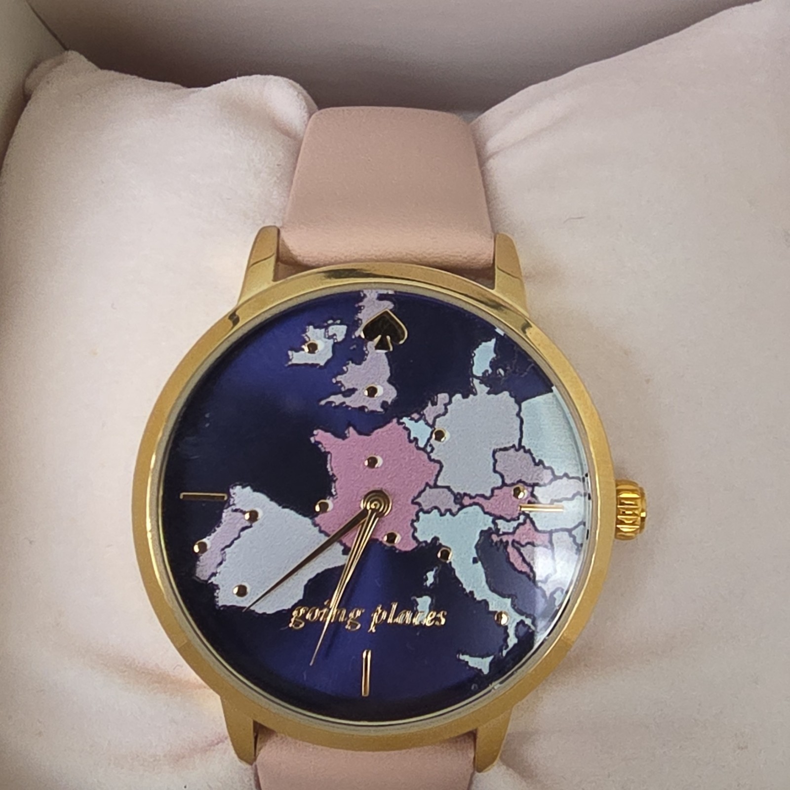 kate spade new york Metro World Map Dial Quartz Pink Leather w/ Box