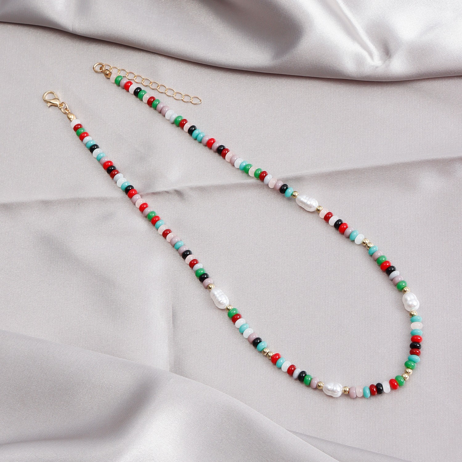 Faux Pearl Seed Bead Choker Necklace Women Girls Colorful Dopamine Jewelry