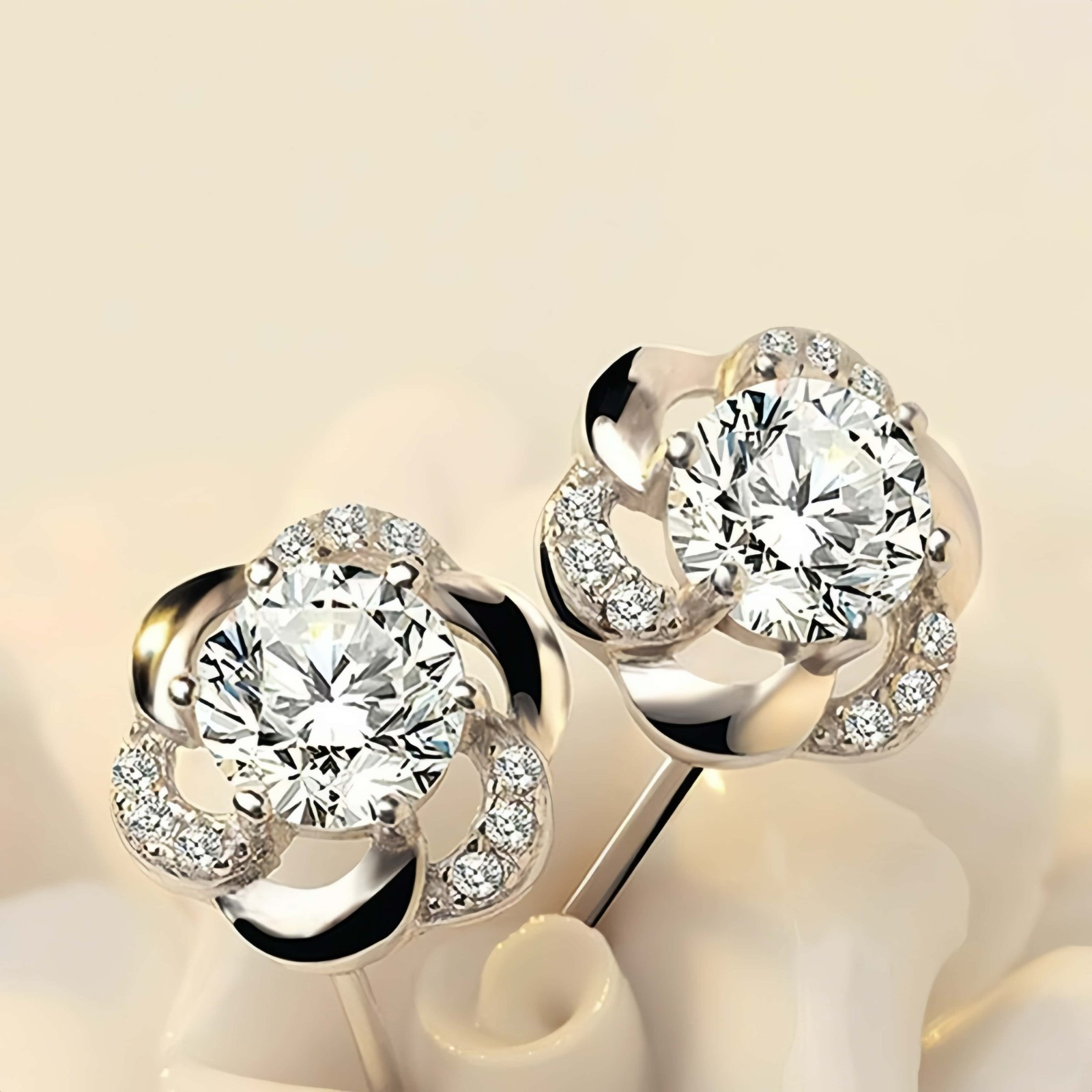 925 Sterling Silver Crystal Swirl Pendant Necklace Stud Earrings Women Jewellery