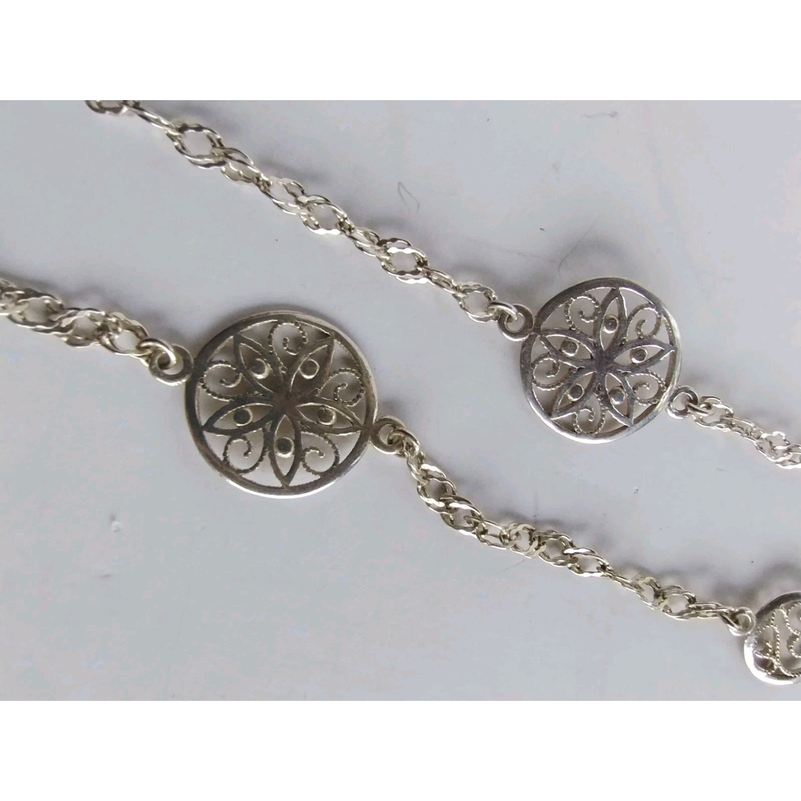 Milor Italy Contemporary Sterling Silver Chain Scrollwork Station Necklace 28″
