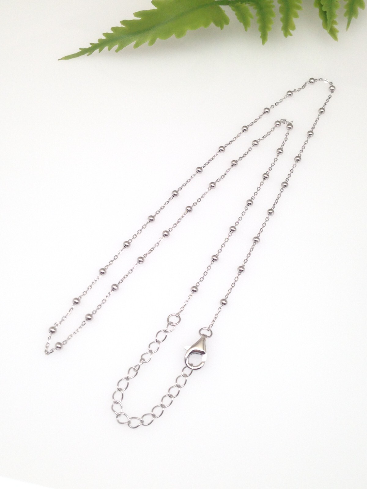925 Sterling Silver Dainty Ball Station Beaded Chain Necklace Womens 1.8mm 18″