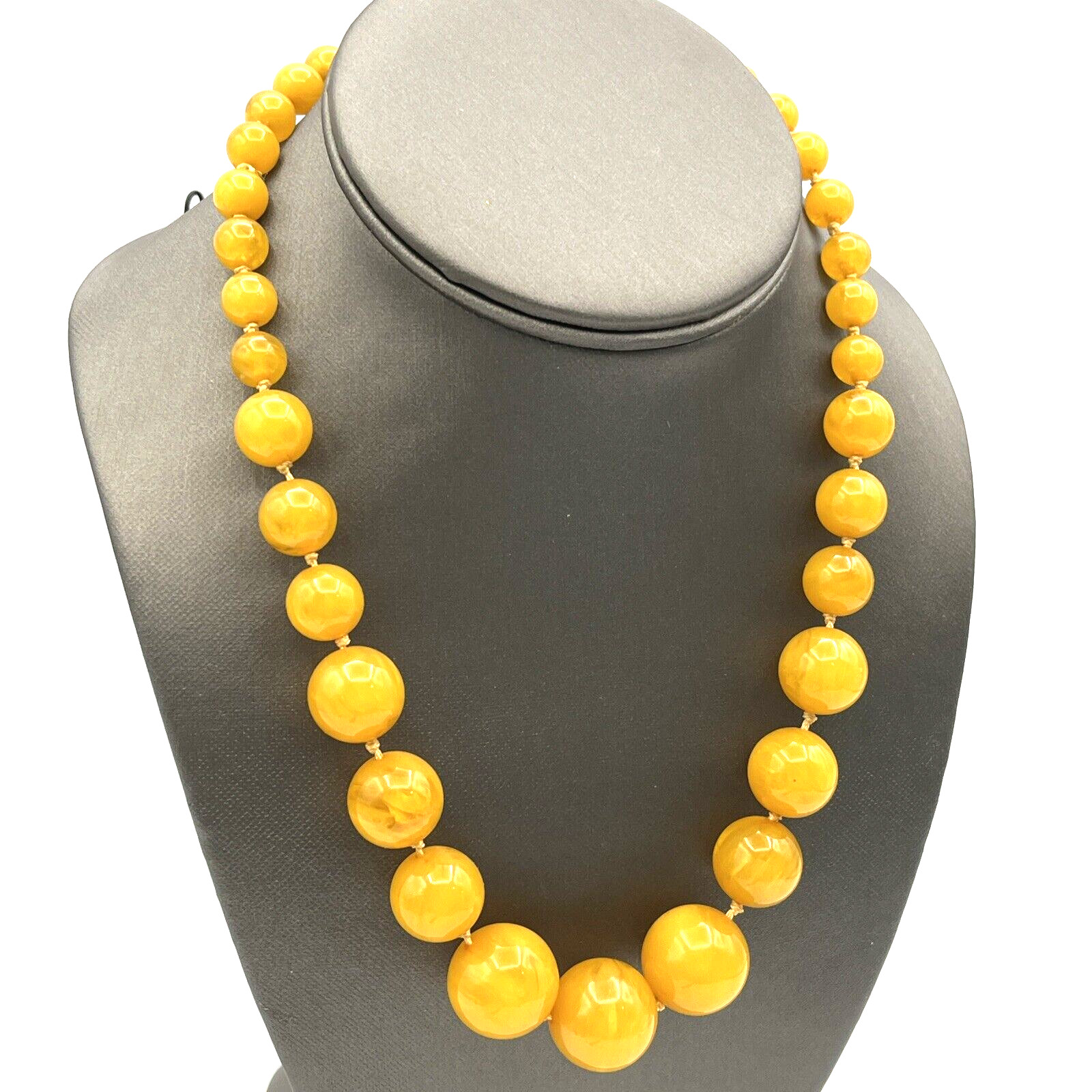 Vintage Egg Yolk Bakelite Beaded Graduated Necklace and Clip Earrings Set
