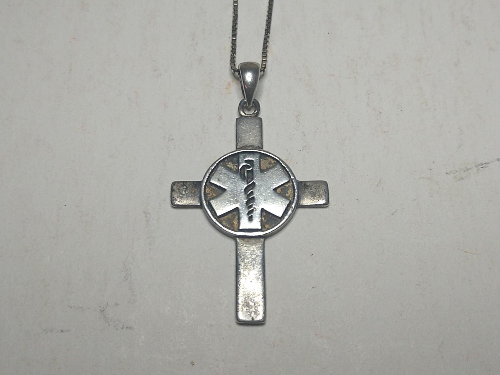 Vintage Peter Stone Sterling Silver 6.5g Medical Cross Pendant Necklace