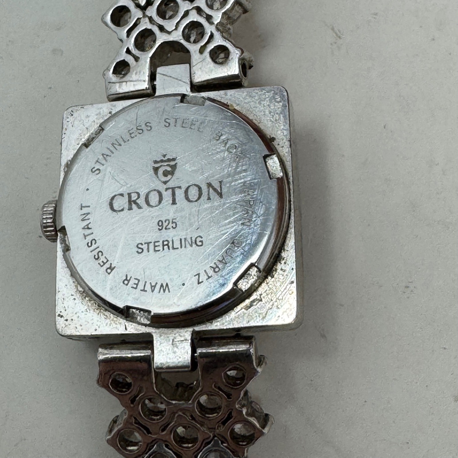 Croton Womens 925 Sterling Silver Quartz Watch Stone Bracelet 7.25in Needs Batt.