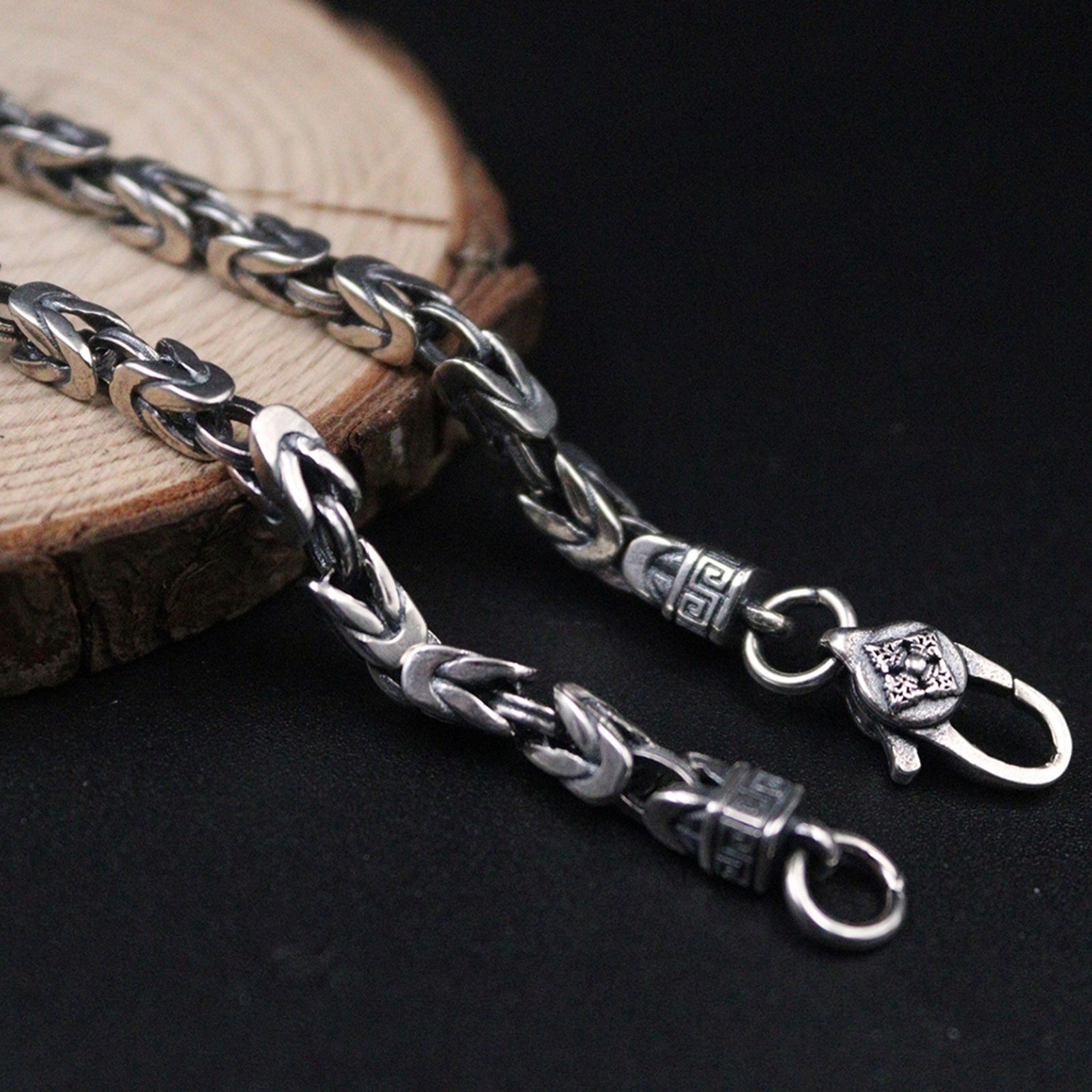 Pure 925 Sterling Silver Necklace Men Vintage Silver 4mm Byzantine Link Chain
