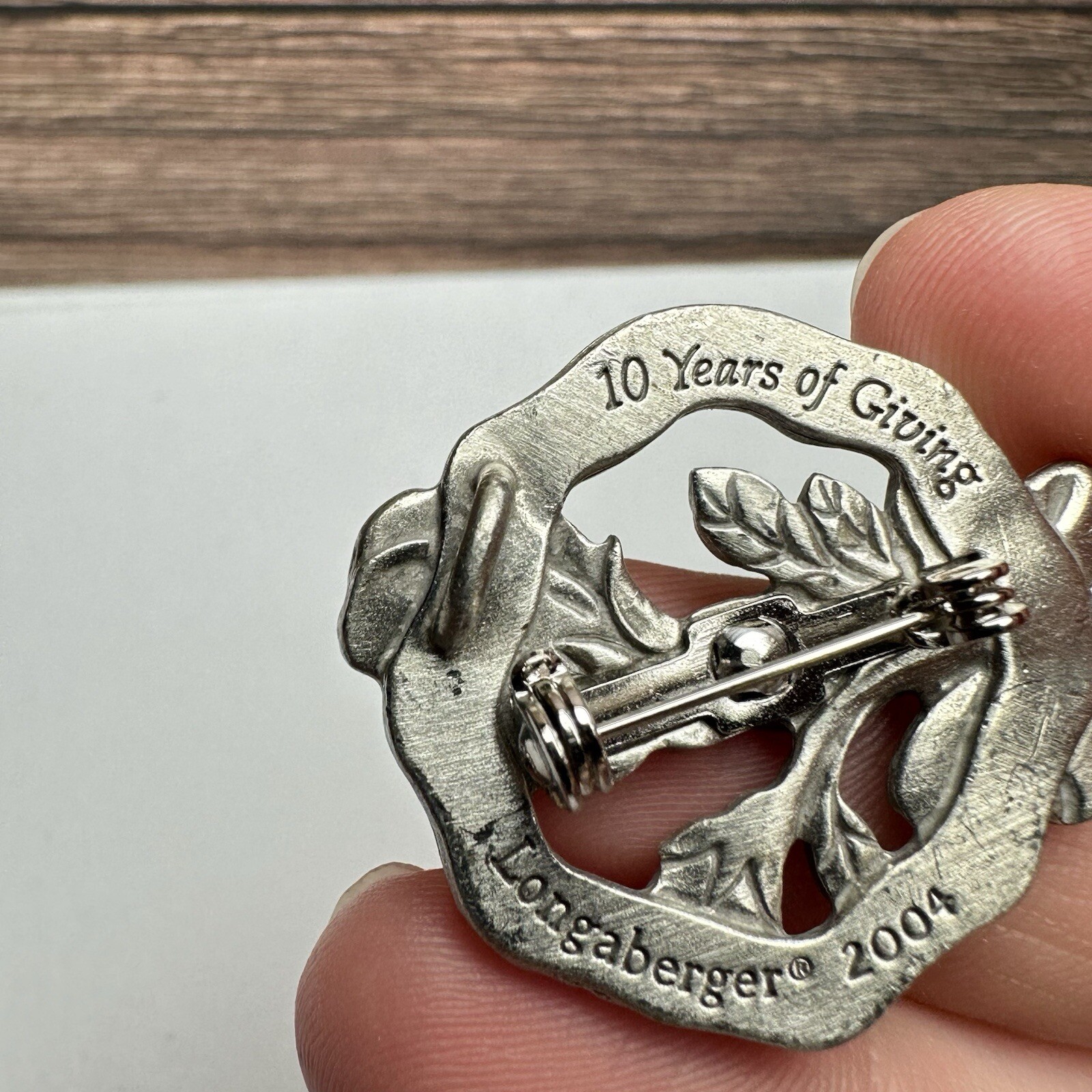 Hope Rose Longaberger 2004 10 Years of Giving Pewter Anniversary Brooch Pin