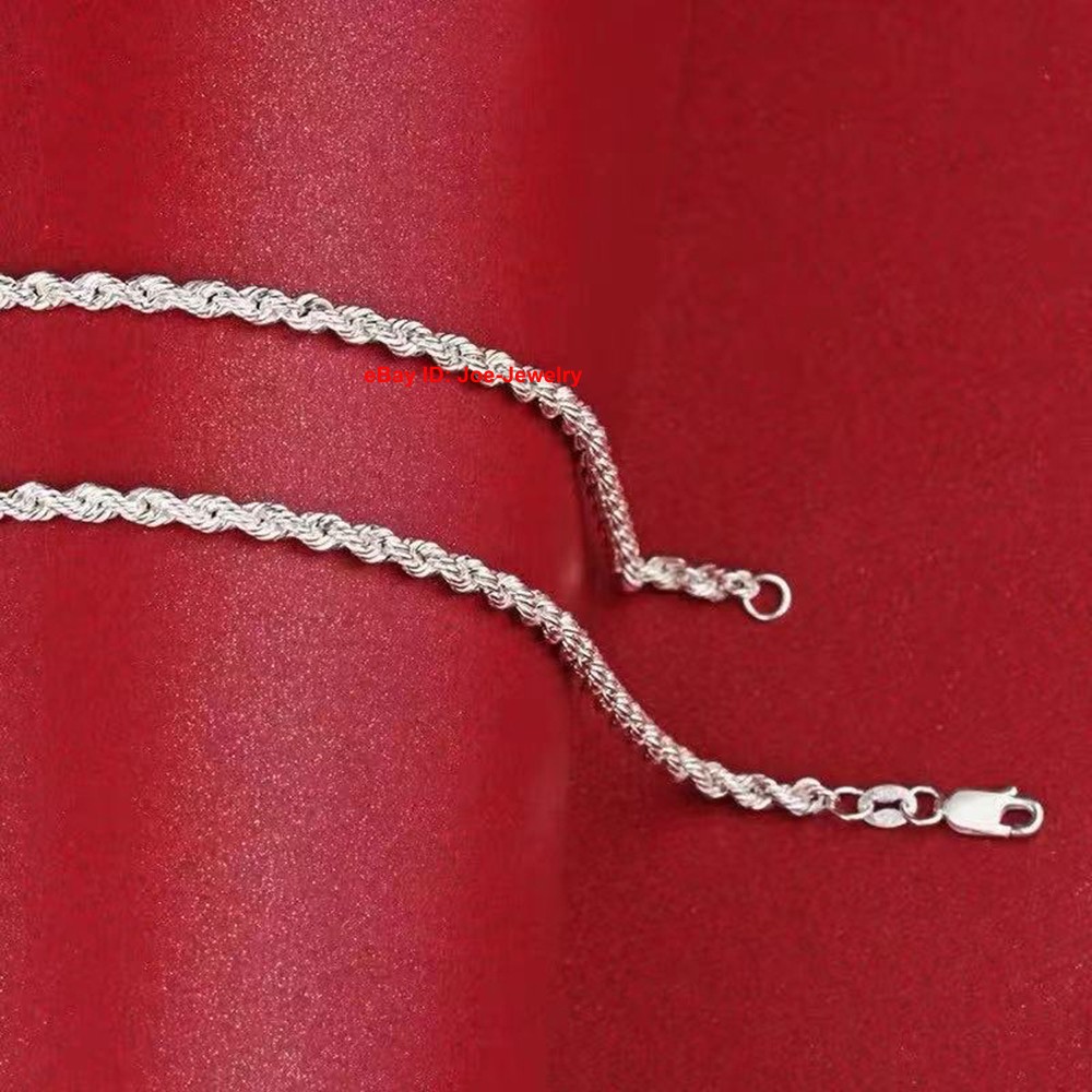 Pure 999 Fine Silver Necklace 3mm Rope Link Chain Women Men Necklace 21.6inch