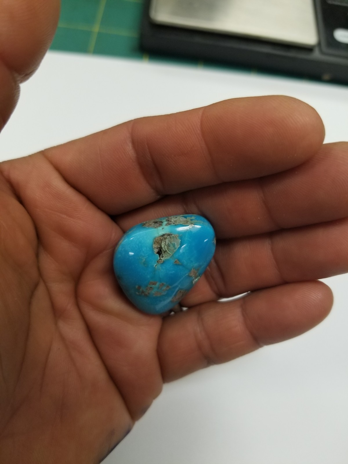 White And Blue Web Turquoise 49 ct. Cabochon Estate Find Old Stock
