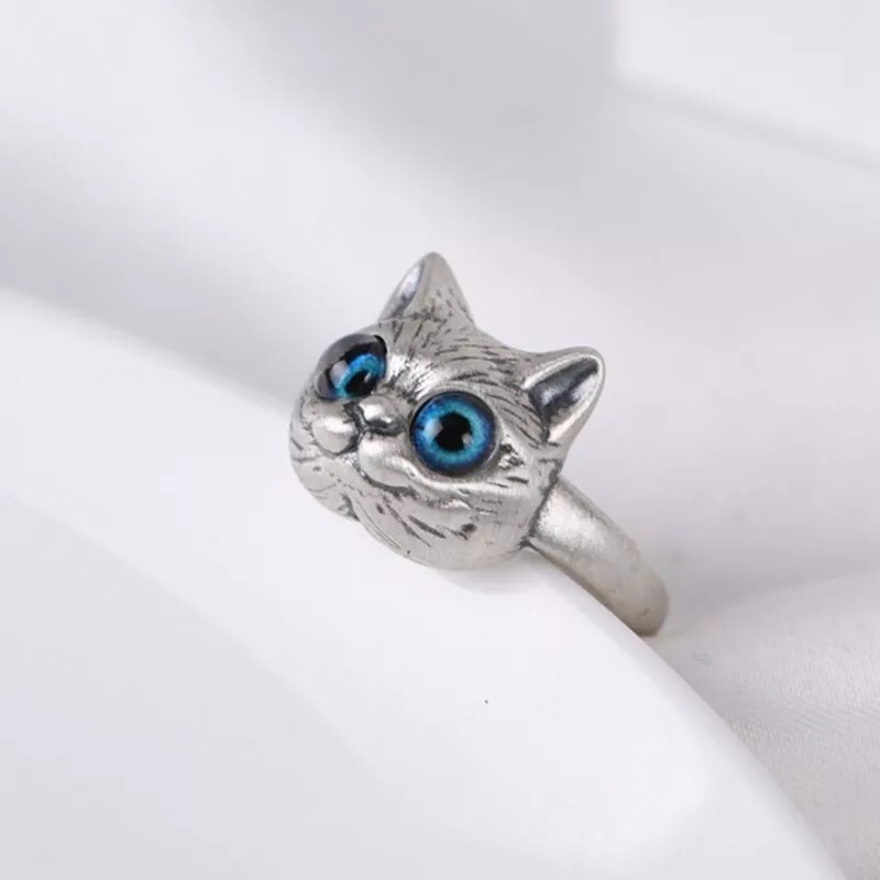 New Charm Cute Cat Rings Unisex Simple Anime Design Adjustable Silver Open Ring