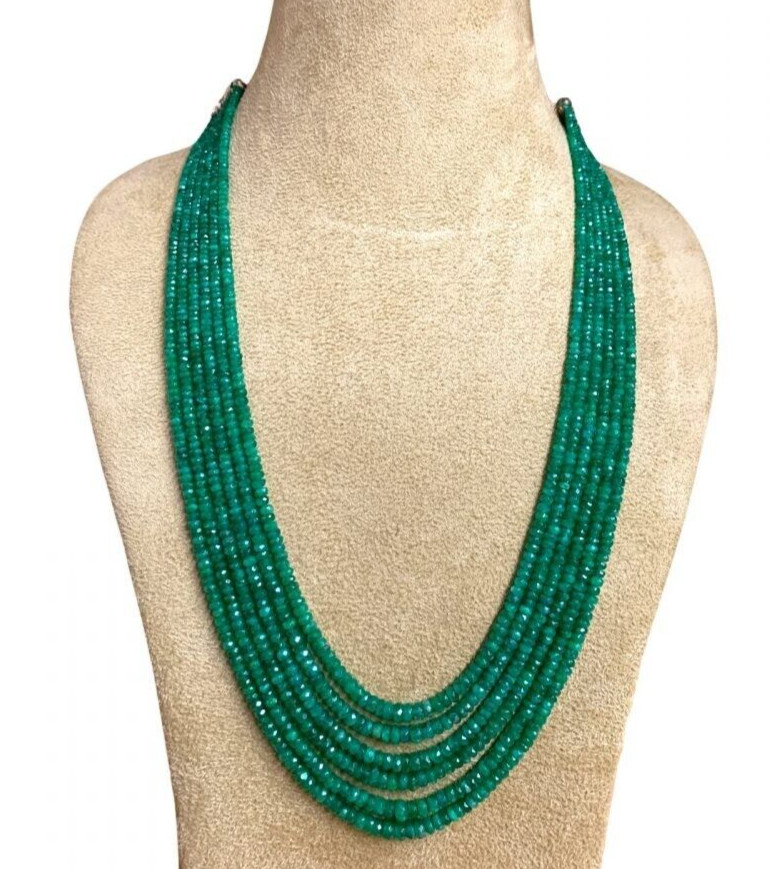 Emerald Beaded Necklace, Micro Cut Faceted Emerald Beads Necklace,3 to 6mm beads