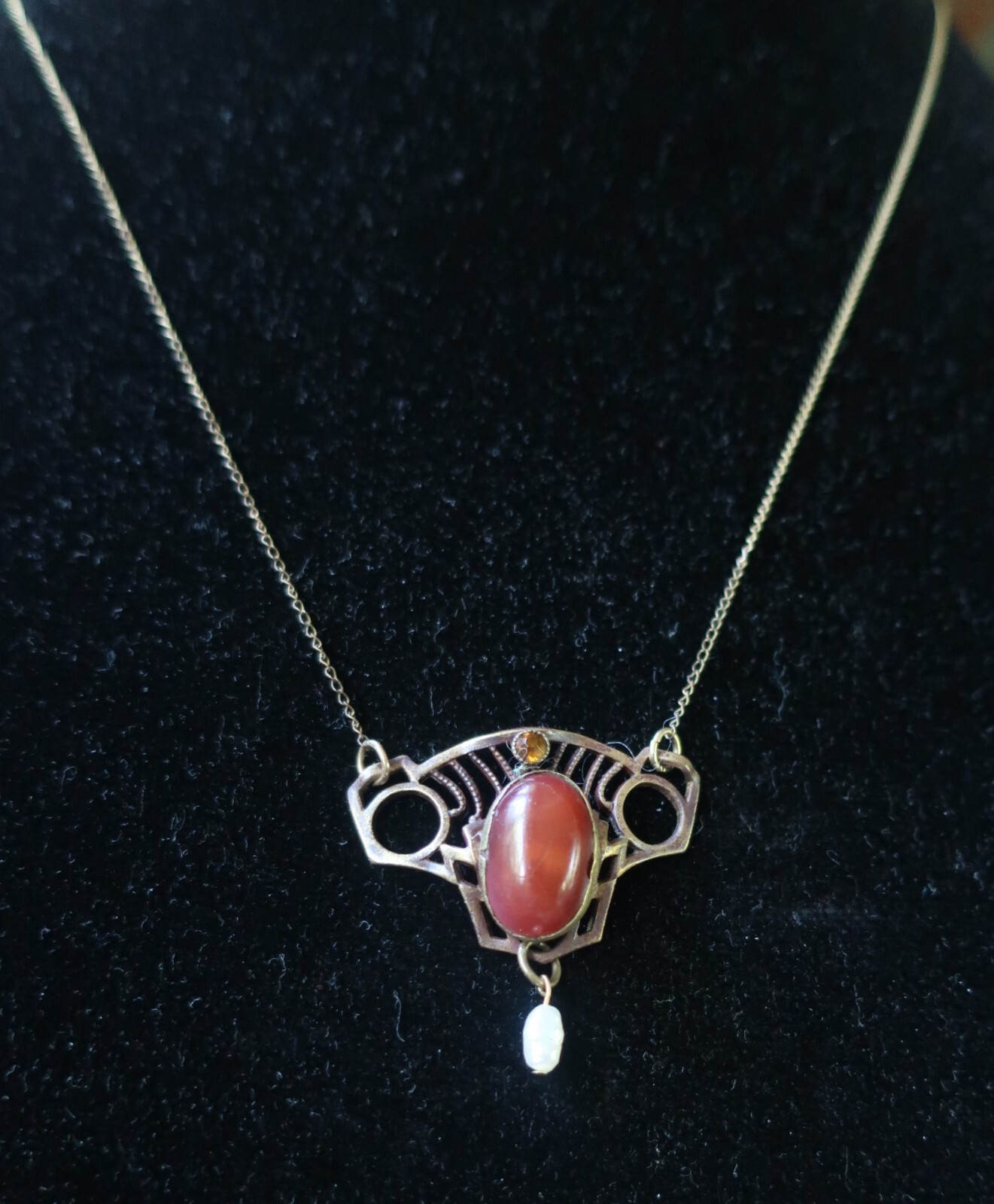 Antique Gold Filled GF Lavalier Pendant Necklace Arts and Crafts style.