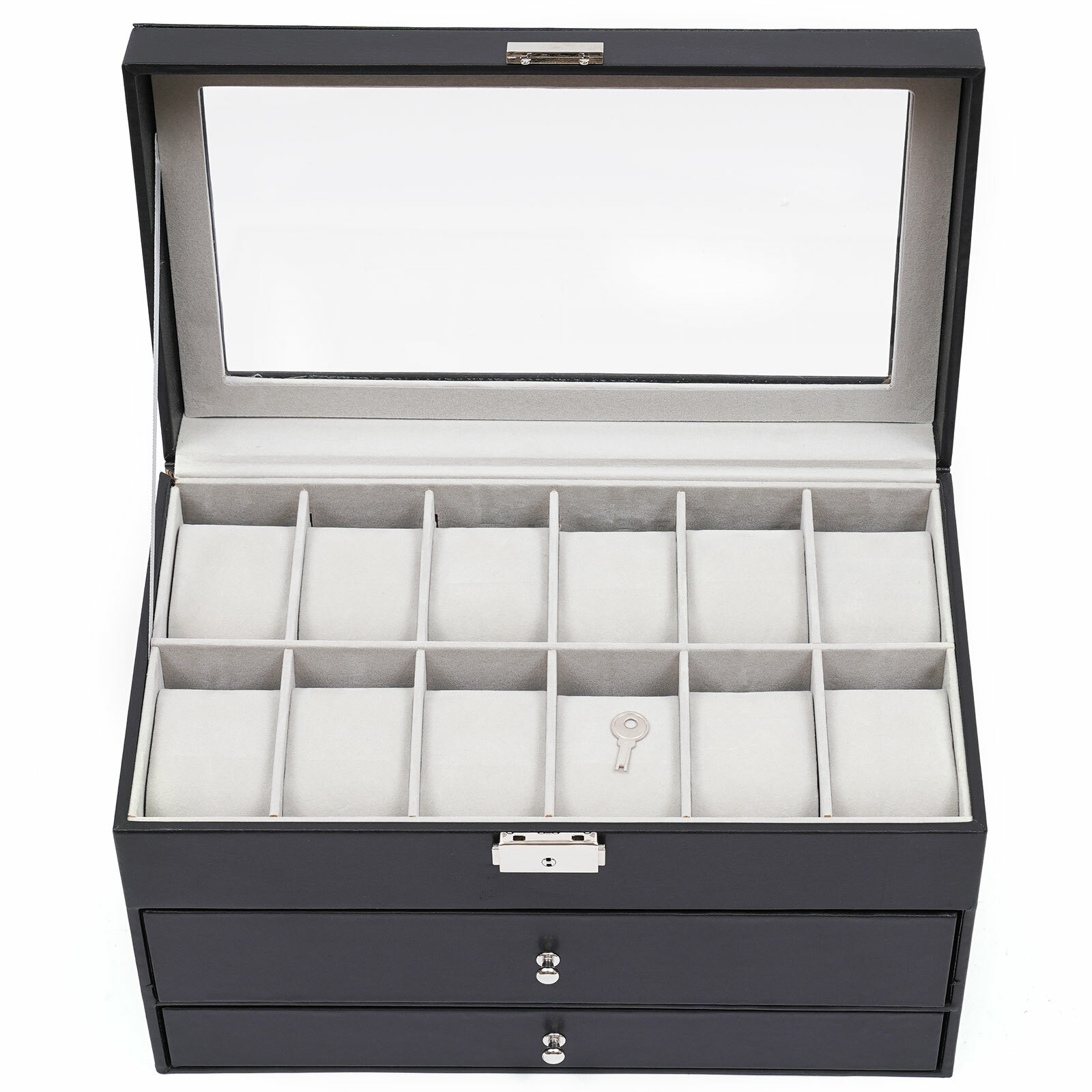 3-Layer Jewelry Display Box Ring Display Case Box Black Watch Eyeglasses Box