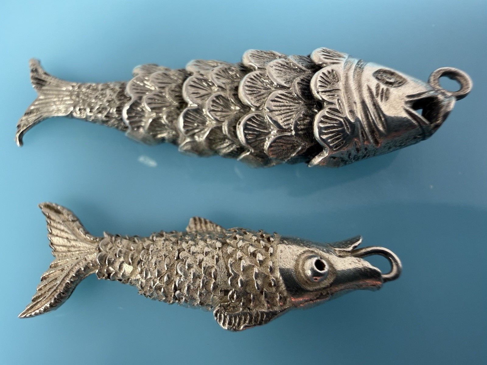 Large Vintage Sterling Silver Articulated Goldfish Koi Pair Pendant Charm Fish