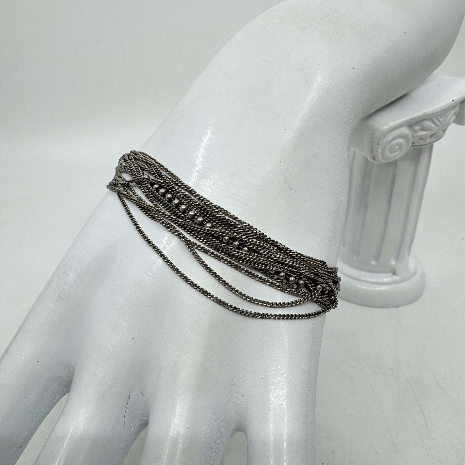 Sterling Silver Multi-Chain Layered Bracelet 7.25″ Made In Italy Elegant Design