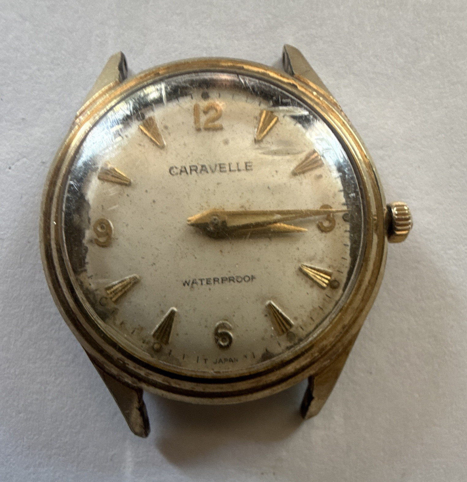 Caravelle Waterproof Manual Wind Gold Tone Head Only 1966 RUNS