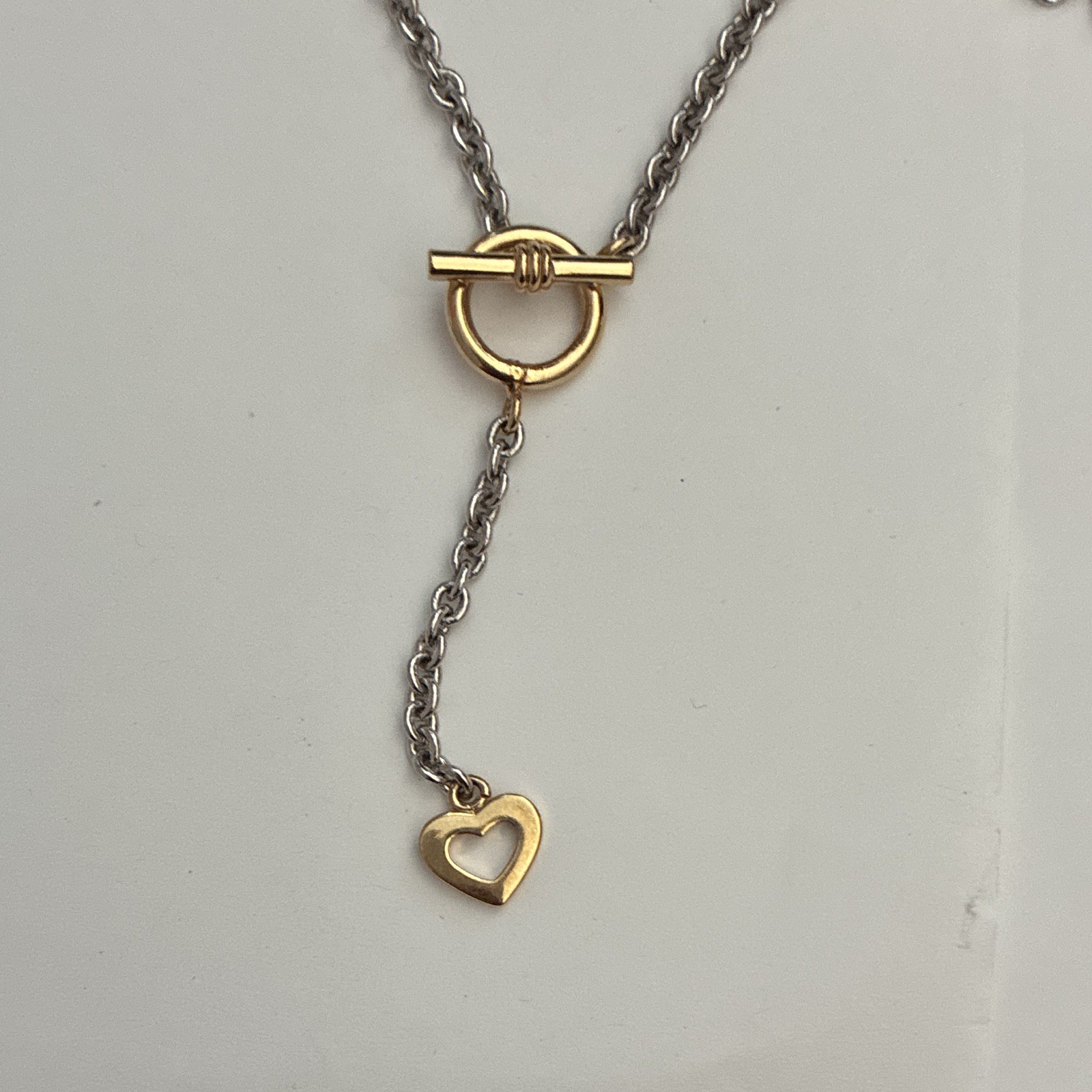 Cookie Lee Two-Tone Silver Gold Heart Charm Cable Chain