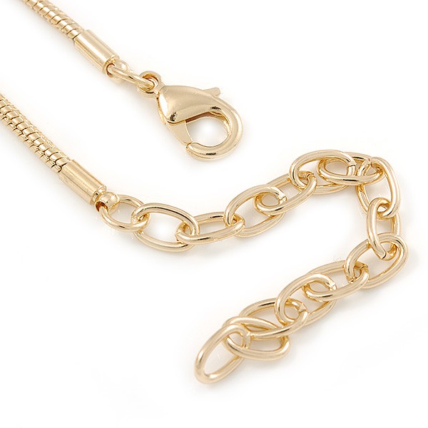 Brushed Gold Tone Metal Ball Pendant with Snake Type Long Chain – 90cm L/ 9cm