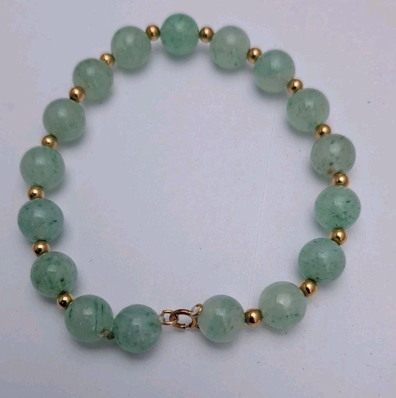 Bracelet Aventurine & 14kt Gold Bead 15 Gold Beads Lock 7 Inch 8mm BEADS
