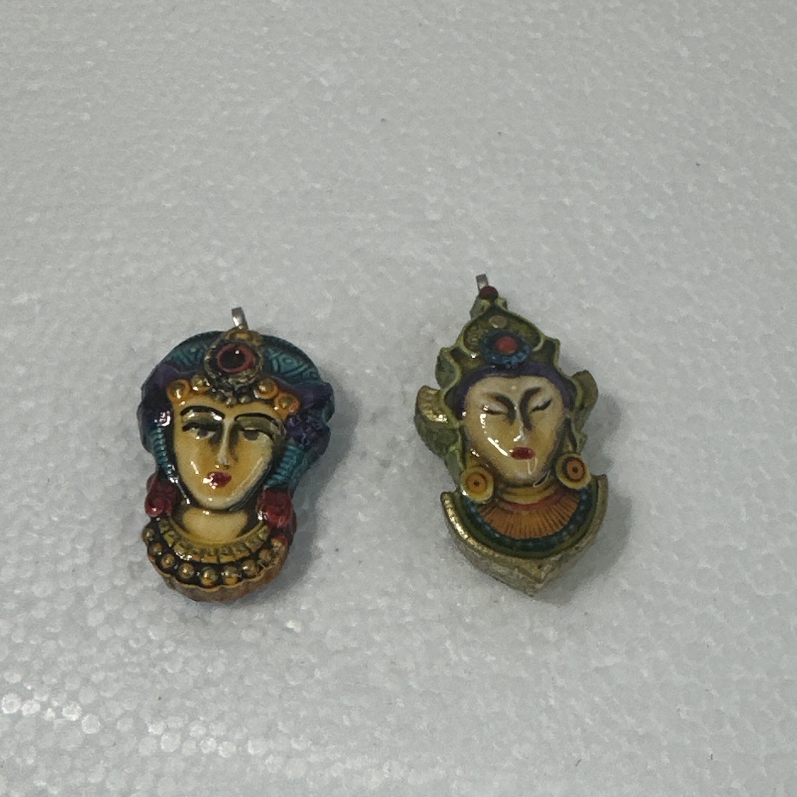 Vintage Enamel Face pendant Set of 2, Multicolor, Made in Western Germany