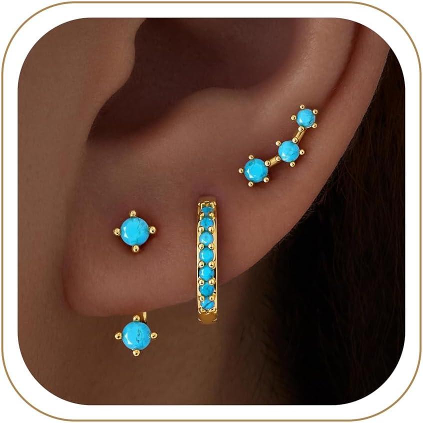 3 Pairs Dainty Small Earrings Set for Women Trendy, Birthstone Stud Huggie Hoop