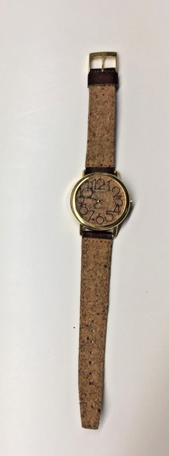 LA REINA WOMAN’S GOLD Watch Stainless Steel CORK Analog Dial Quartz Wrist Watch