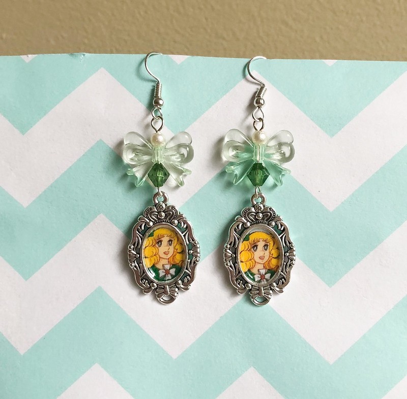 Candy Candy Green Dress earrings Manga 90s TV serie Retro Girl Anime Japanese ()